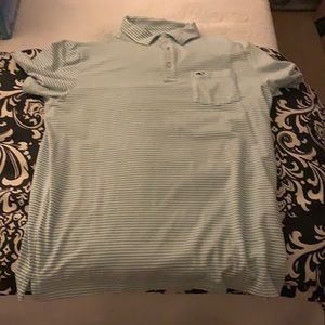 Green and White stripe vineyard vines polo